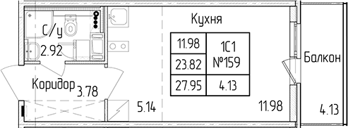Квартира студия 23.82 м², 2/4 эт., ЖК «Любоград в Стрельне»